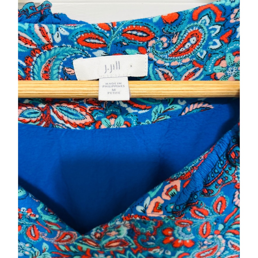 J.Jill Blue Paisley Tiered Ruffle Midi Dress Sleeveless V-Neck Petite‎ Medium - Picture 4 of 7